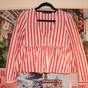 Red and white stripped peplum